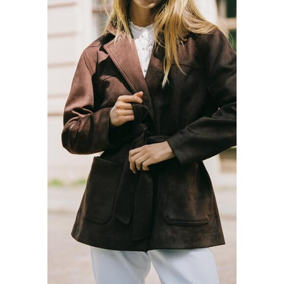 ZARA SUEDE EFFECT JACKET WITH BELT - Picture 6 of 10